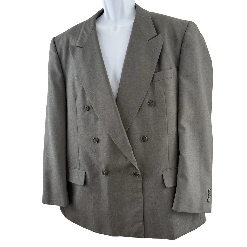 Andre‎ Vachon Suit Jacket Mens 46 Gray Pinstripe Wool Blend Double Breasted USA